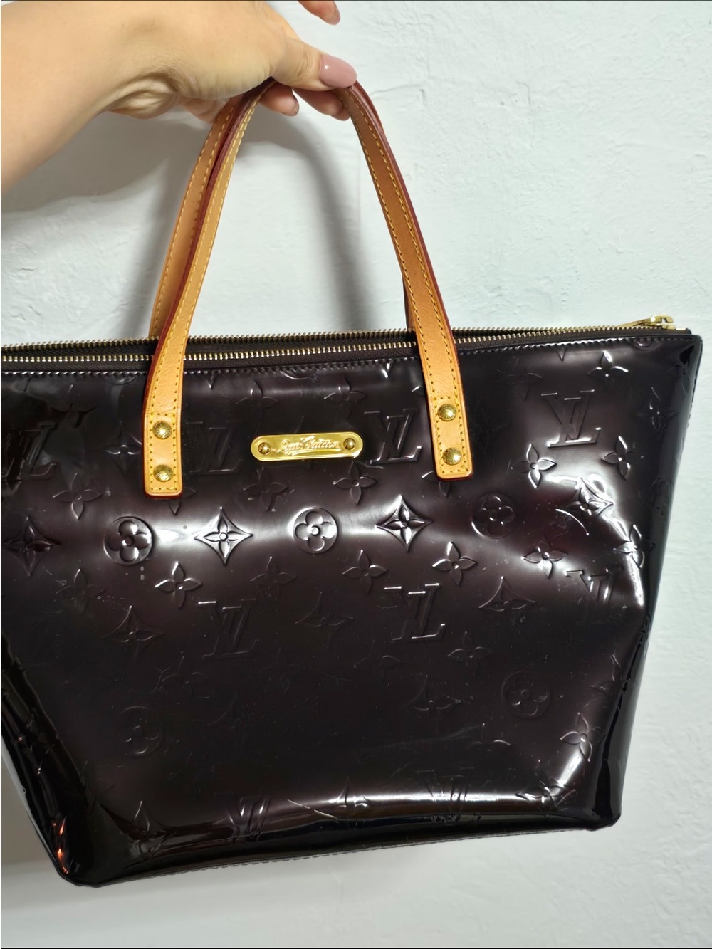 Louis Vuitton Vernis Patent Tote in Deep Burgundy with Vachetta Handles